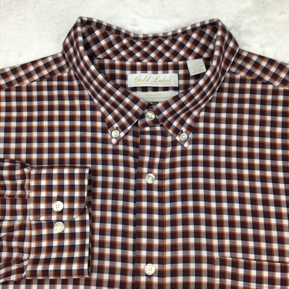 Roundtree & Yorke Gold Label Shirt Mens XXL Burgundy/Orange Check No Iron